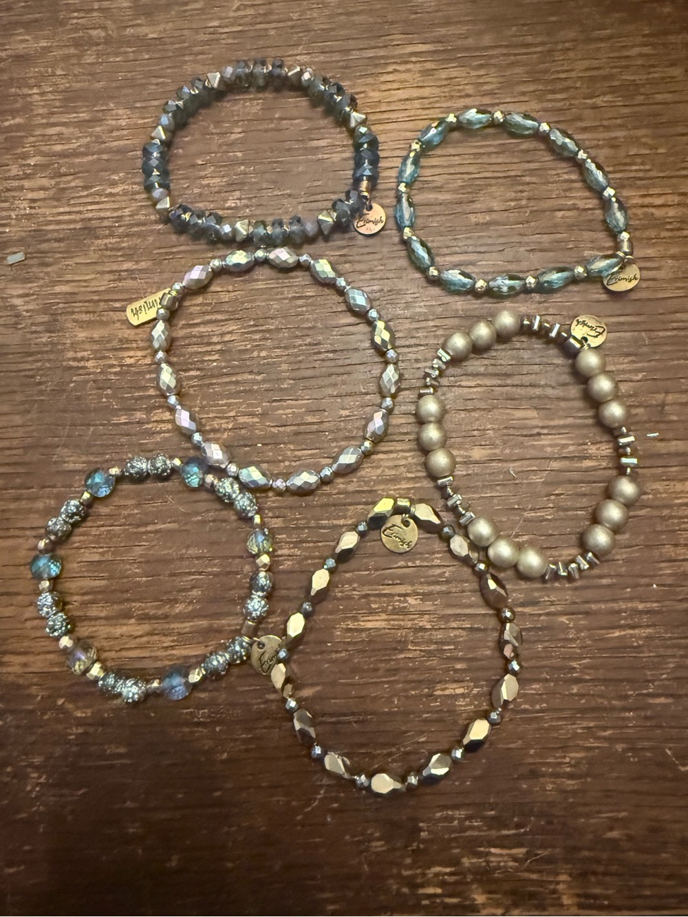 EUC set of six blue tone Ermish stackable bracelets